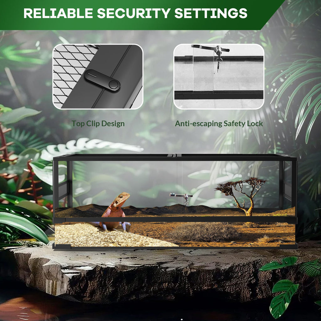 Garvee 50 Gallon Reptile Glass Terrarium, Double Hinge Door & Anti Escape Reptile Tank, Top & Side Screen Ventilation