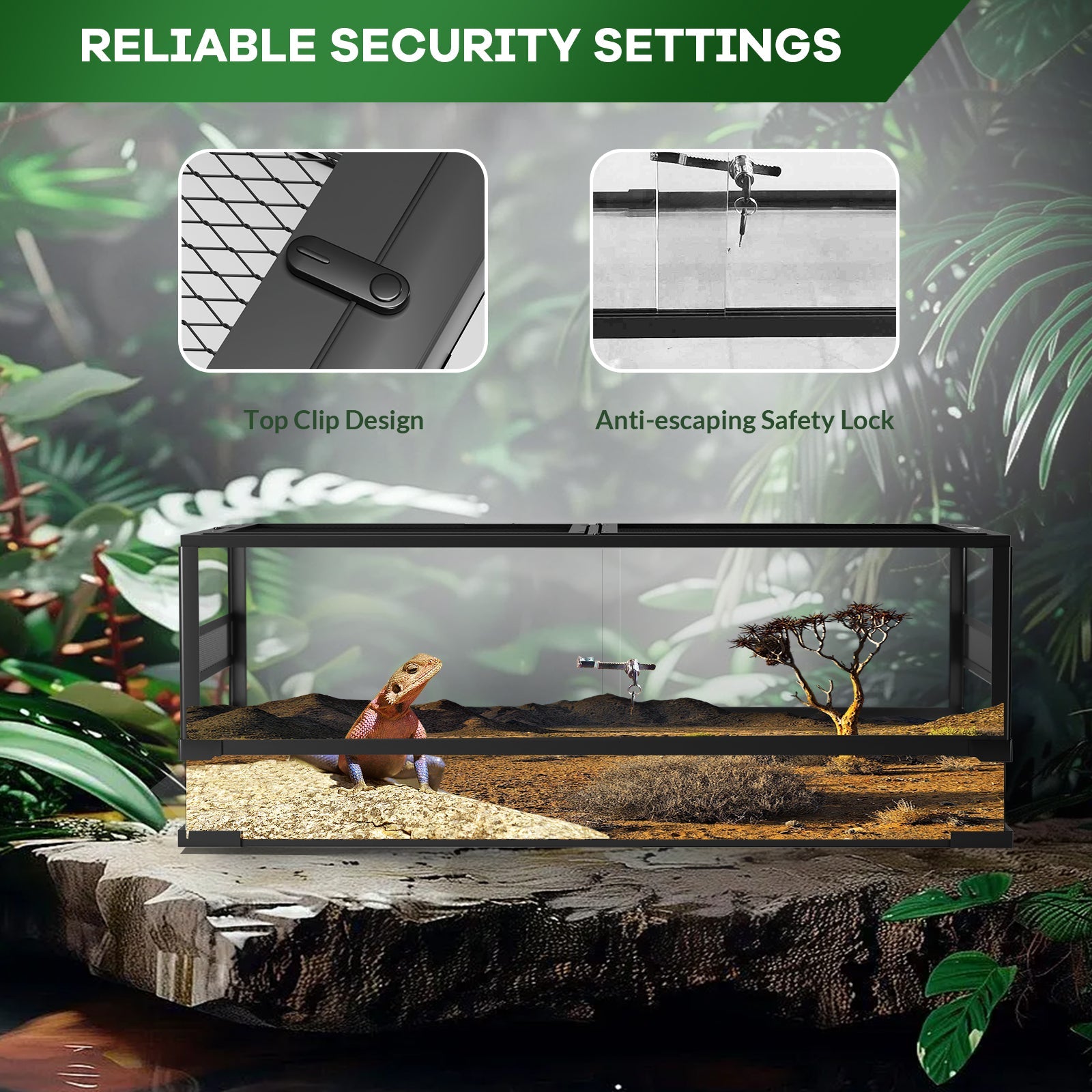 Garvee 50 Gallon Reptile Glass Terrarium, Double Hinge Door & Anti Escape Reptile Tank, Top & Side Screen Ventilation