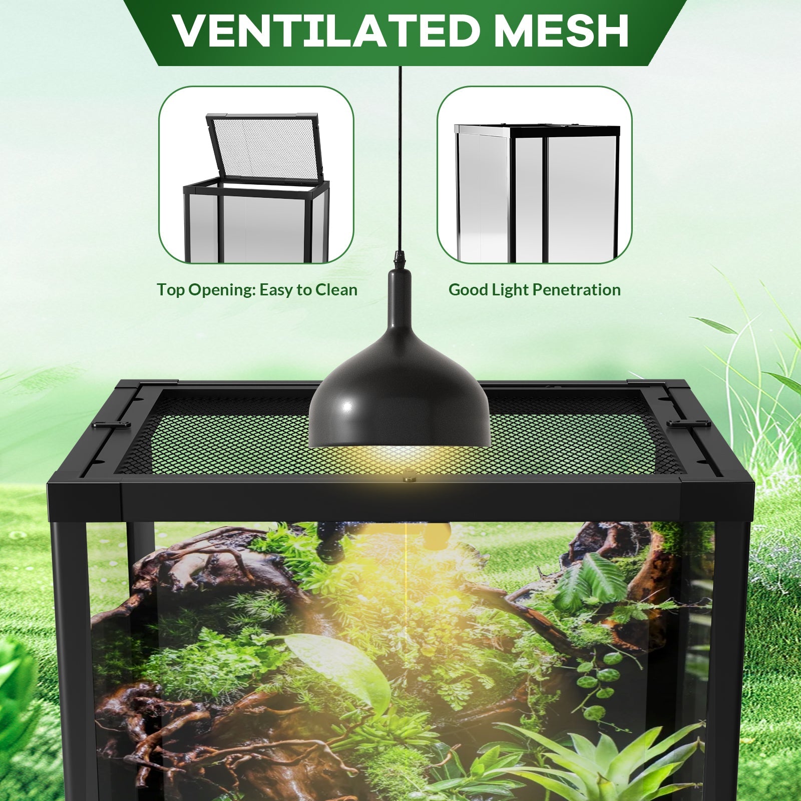 Garvee 34 Gallon Reptile Tall Tank, 18" x 18" x 24" Tall Reptile Glass Terrarium with Top Screen Ventilation, Toughened Glass Reptile Tank, Double Hinge Door & Anti Escape for Lizard Snake