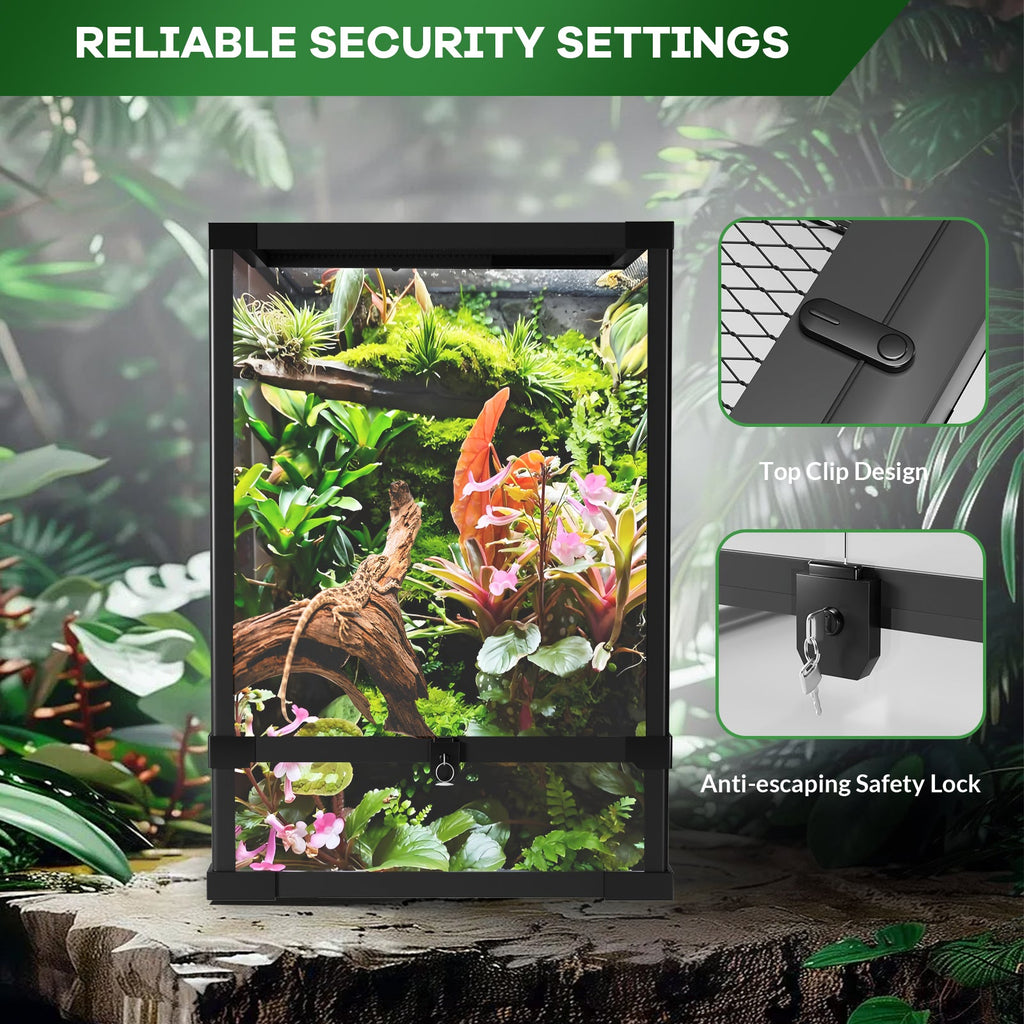 Garvee 34 Gallon Reptile Tall Tank, 18" x 18" x 24" Tall Reptile Glass Terrarium with Top Screen Ventilation, Toughened Glass Reptile Tank, Double Hinge Door & Anti Escape for Lizard Snake