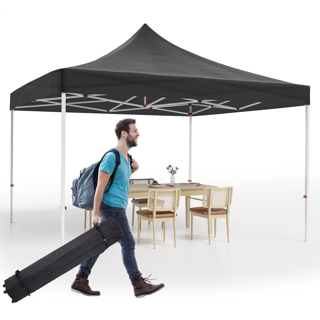 Garvee 10' X 10' Patio Pop Up Canopy Tent, Commercial Instant Canopy with Roller Bag and PU Coating Waterproof Fabric, All Season Heavy Duty Sun Shelter for Events, Parties, Camping, Black