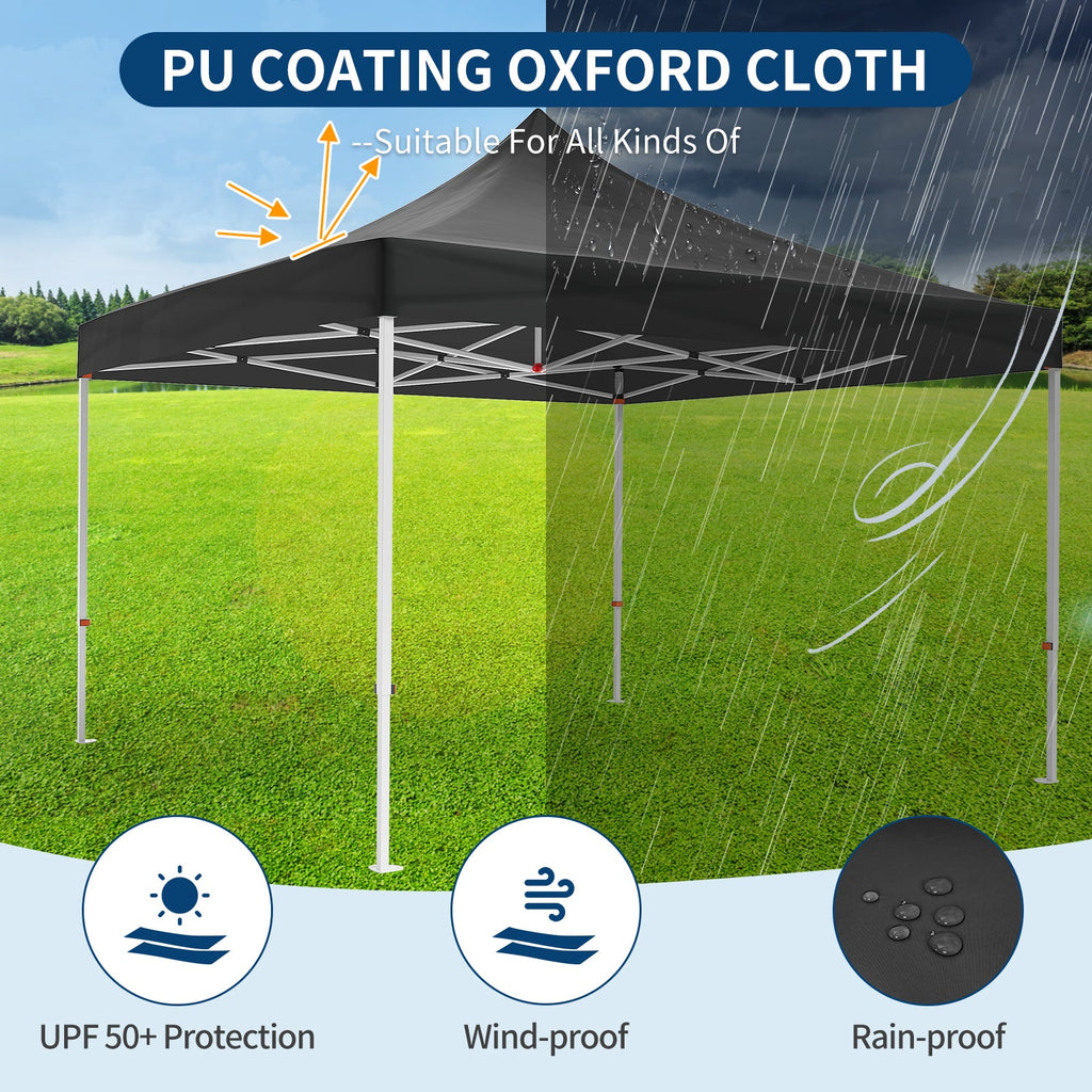 Garvee 10' X 10' Patio Pop Up Canopy Tent, Commercial Instant Canopy with Roller Bag and PU Coating Waterproof Fabric, All Season Heavy Duty Sun Shelter for Events, Parties, Camping, Black
