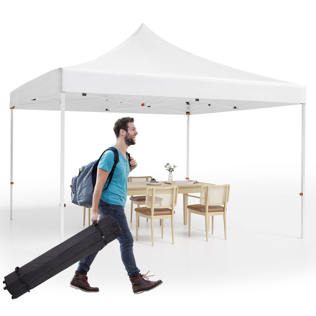 Garvee 10' X 10' Patio Pop Up Canopy Tent, Commercial Instant Canopy with Roller Bag and PU Coating Waterproof Fabric, All Season Heavy Duty Sun Shelter for Events, Parties, Camping, White