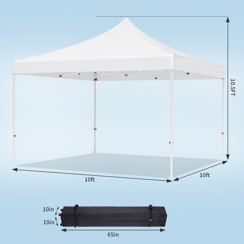 Garvee 10' X 10' Patio Pop Up Canopy Tent, Commercial Instant Canopy with Roller Bag and PU Coating Waterproof Fabric, All Season Heavy Duty Sun Shelter for Events, Parties, Camping, White