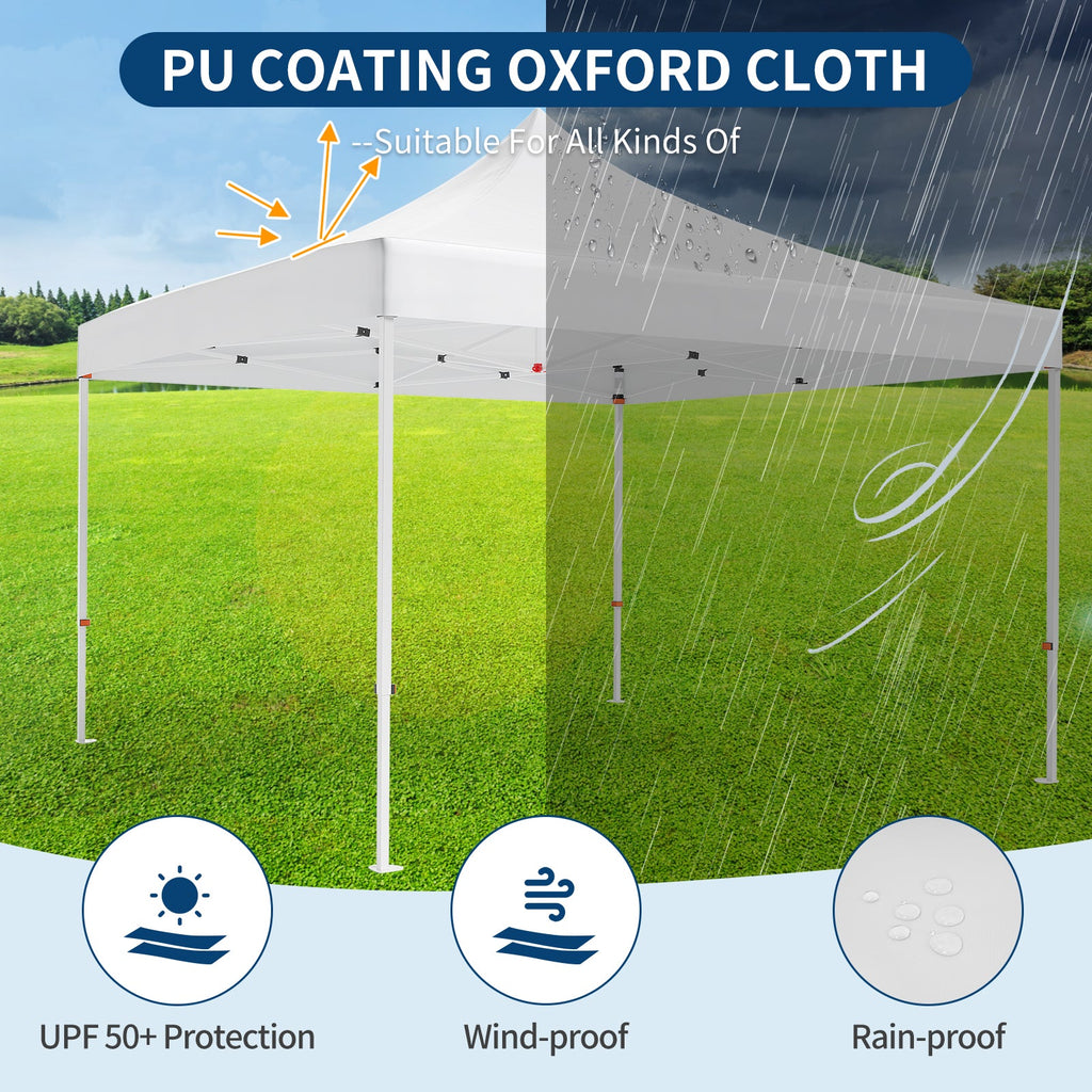 Garvee 10' X 10' Patio Pop Up Canopy Tent, Commercial Instant Canopy with Roller Bag and PU Coating Waterproof Fabric, All Season Heavy Duty Sun Shelter for Events, Parties, Camping, White