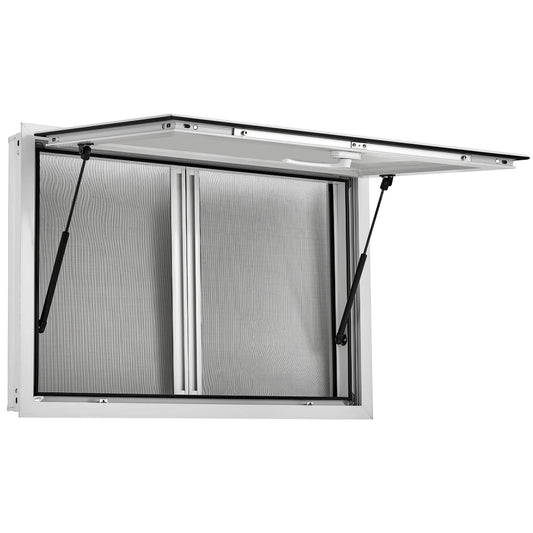 Garvee 36" x 24" Concession Window, Food Truck Service Window with 2 Horizontal Sliding Screen Windows & Awning Door, Automatic Retraction, Aluminum Alloy Serving Window for Food Trucks