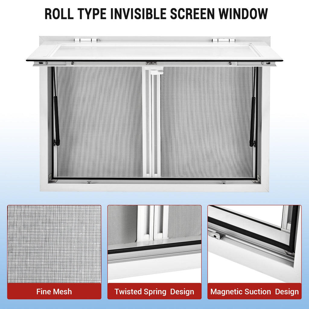 Garvee 36" x 24" Concession Window, Food Truck Service Window with 2 Horizontal Sliding Screen Windows & Awning Door, Automatic Retraction, Aluminum Alloy Serving Window for Food Trucks