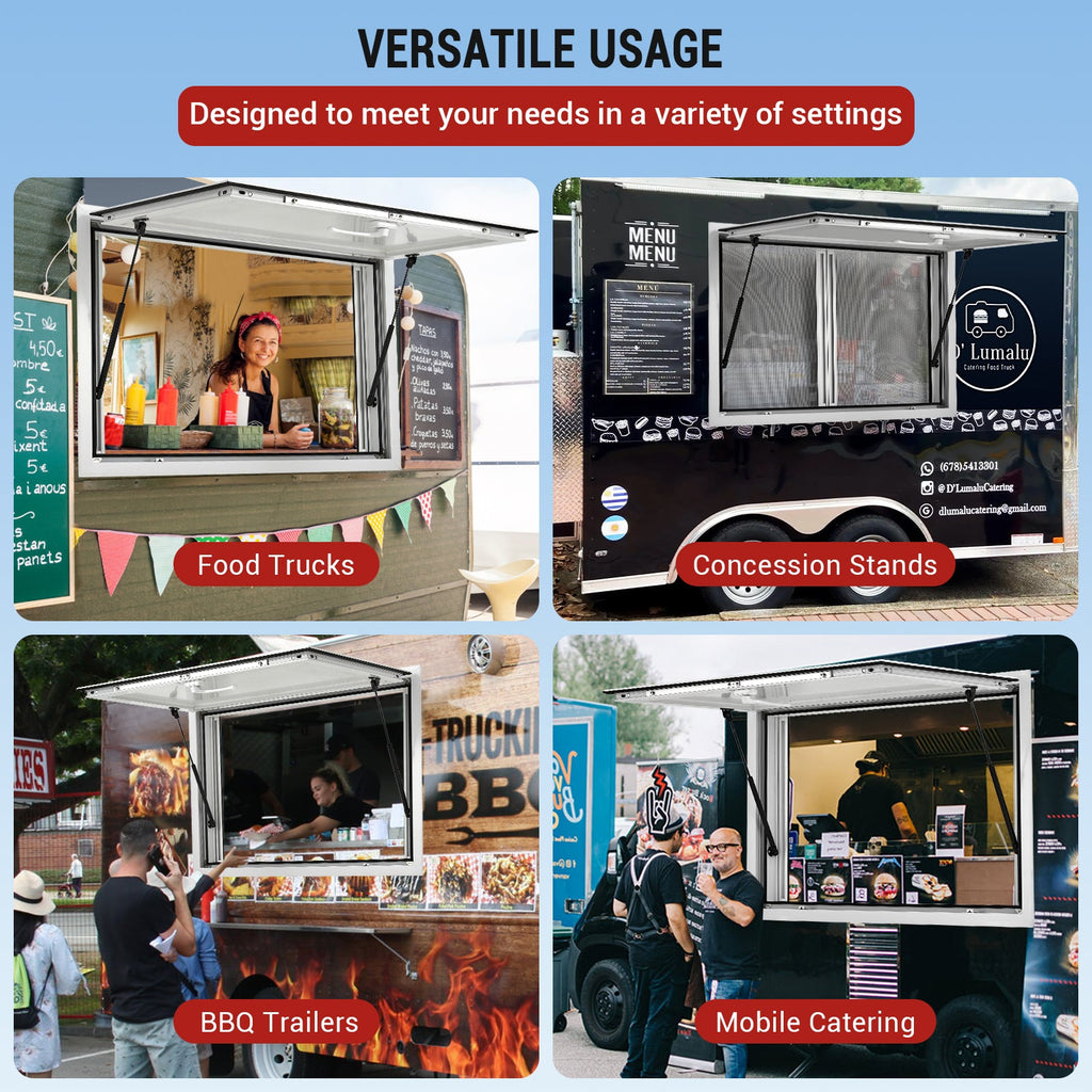 Garvee 36" x 24" Concession Window, Food Truck Service Window with 2 Horizontal Sliding Screen Windows & Awning Door, Automatic Retraction, Aluminum Alloy Serving Window for Food Trucks
