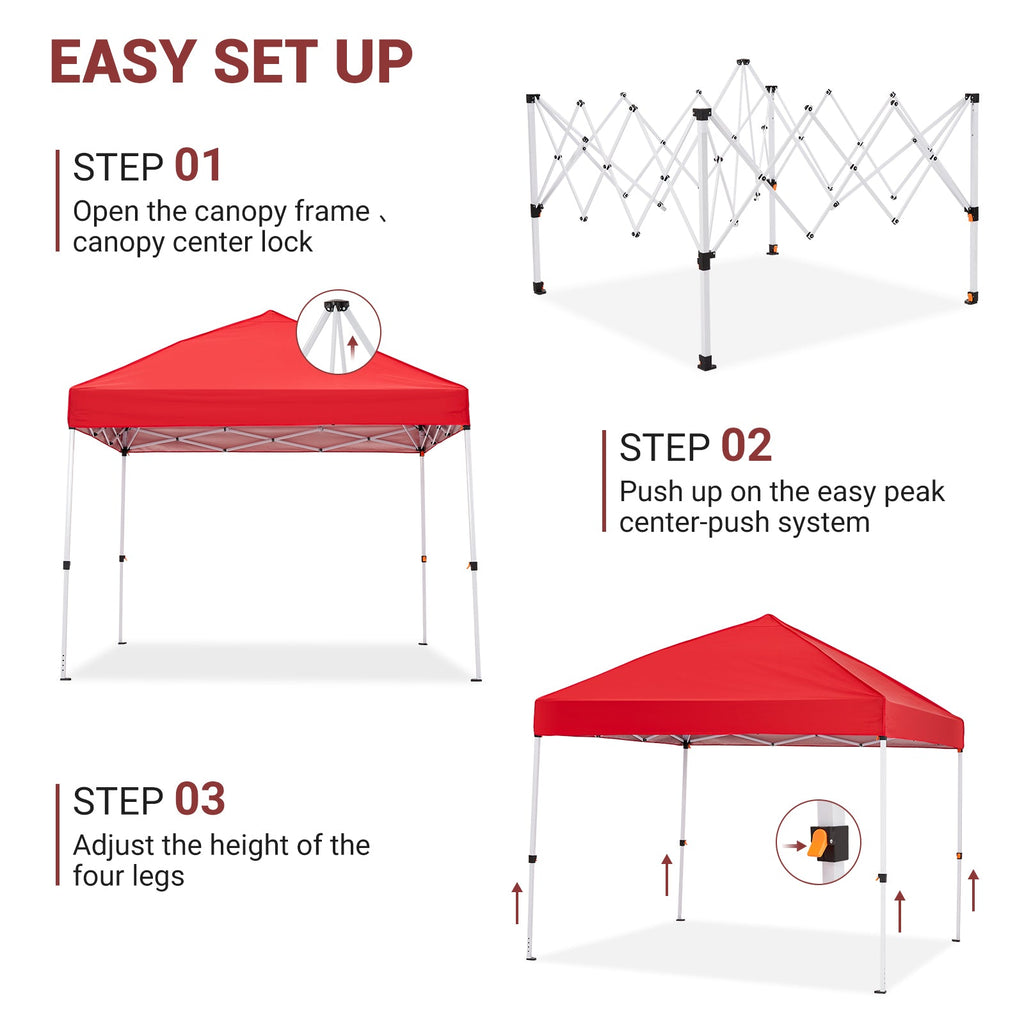 Garvee 8x8 FT Pop Up Canopy Tent - Instant Setup Sun Shelter with Wheeled Bag, Waterproof for Beach, Parties & Outdoor (Red)