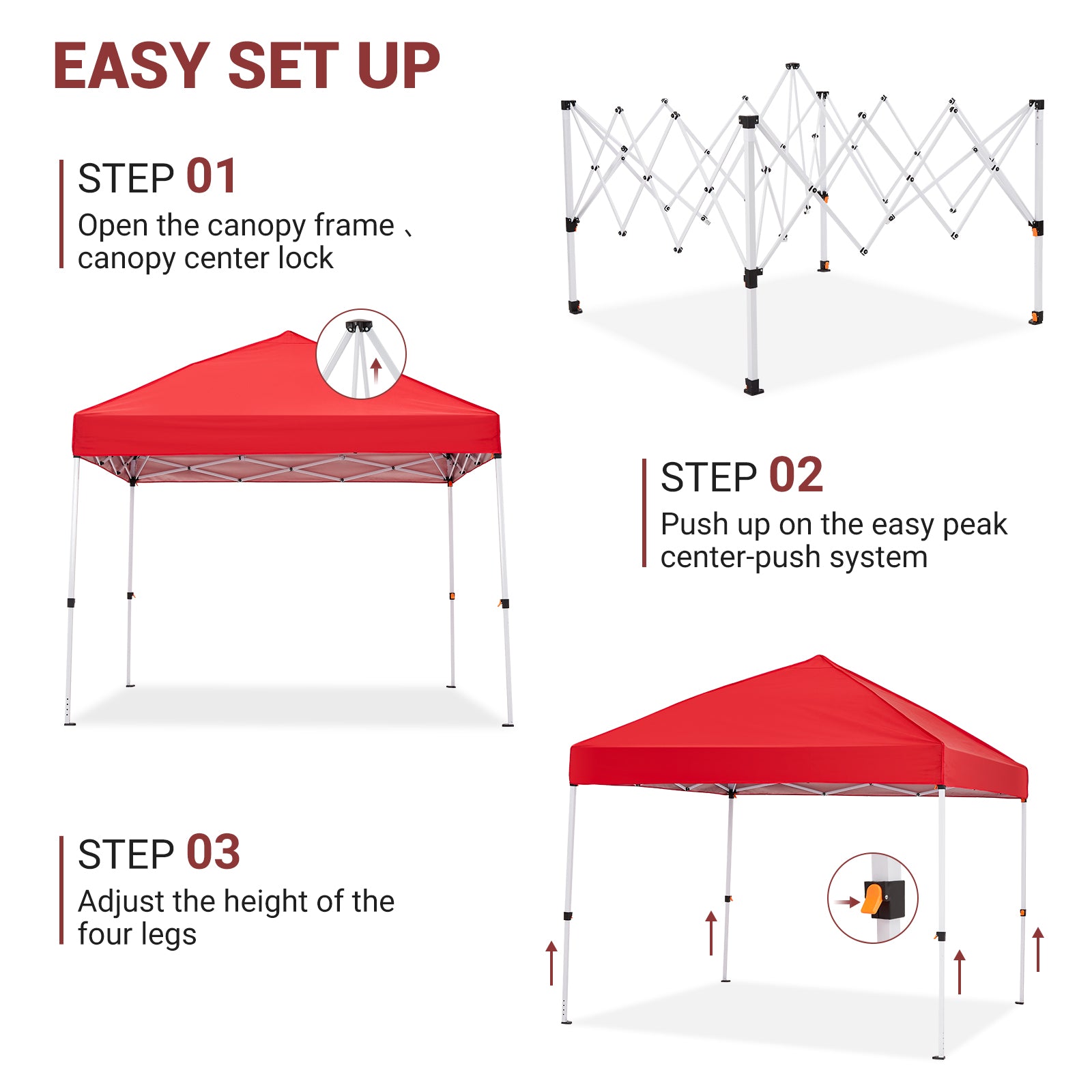 Garvee 8x8 FT Pop Up Canopy Tent - Instant Setup Sun Shelter with Wheeled Bag, Waterproof for Beach, Parties & Outdoor (Red)