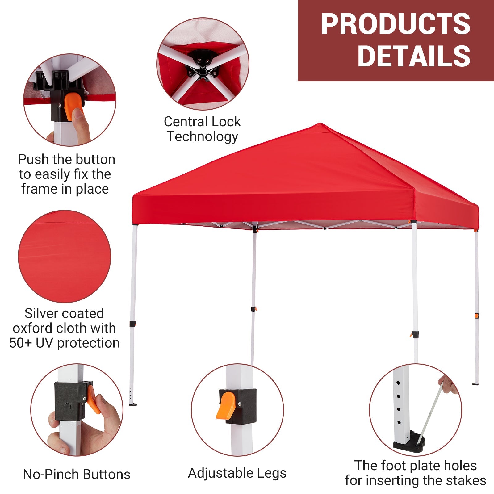 Garvee 8x8 FT Pop Up Canopy Tent - Instant Setup Sun Shelter with Wheeled Bag, Waterproof for Beach, Parties & Outdoor (Red)