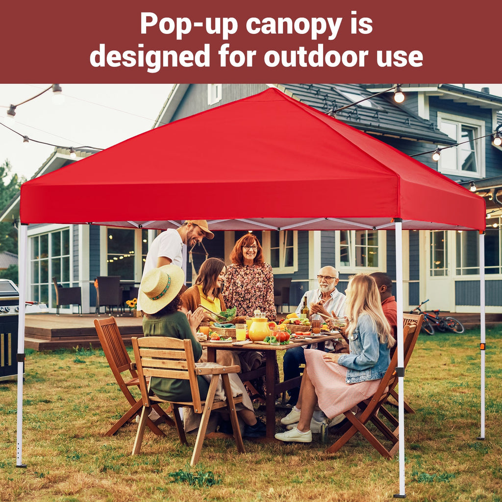 Garvee 8x8 FT Pop Up Canopy Tent - Instant Setup Sun Shelter with Wheeled Bag, Waterproof for Beach, Parties & Outdoor (Red)