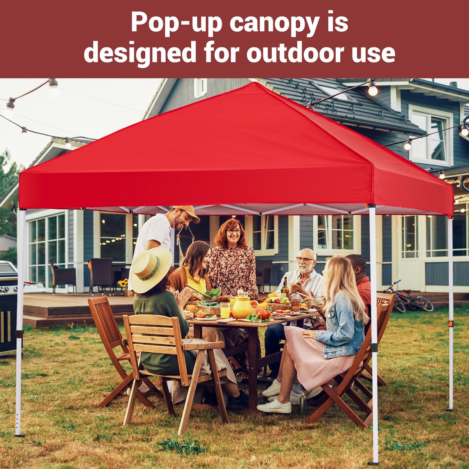 Garvee 8x8 FT Pop Up Canopy Tent - Instant Setup Sun Shelter with Wheeled Bag, Waterproof for Beach, Parties & Outdoor (Red)