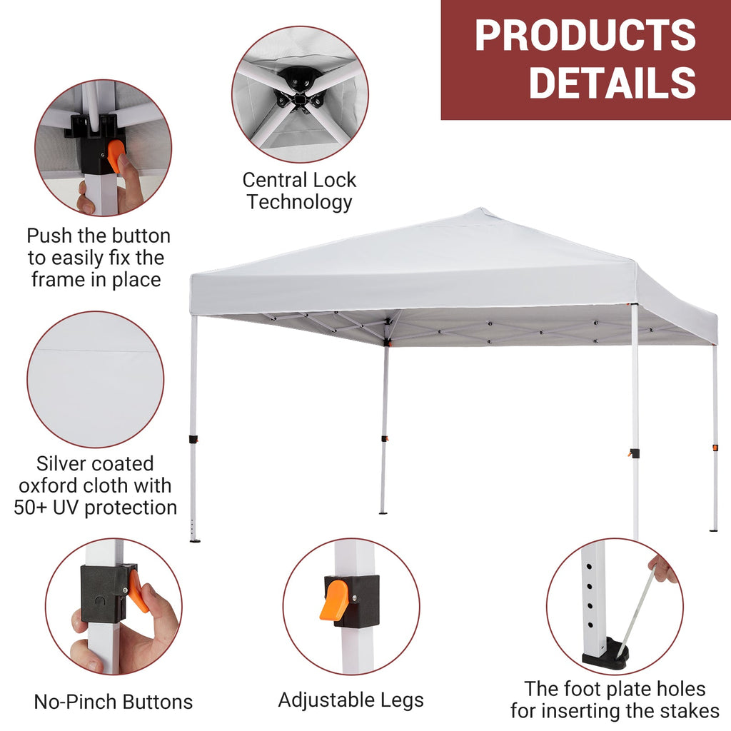 Garvee 10'x10' Instant Pop-Up Canopy Tent - Waterproof Beach Sun Shelter with Sidewalls & Wheeled Carry Bag (White)