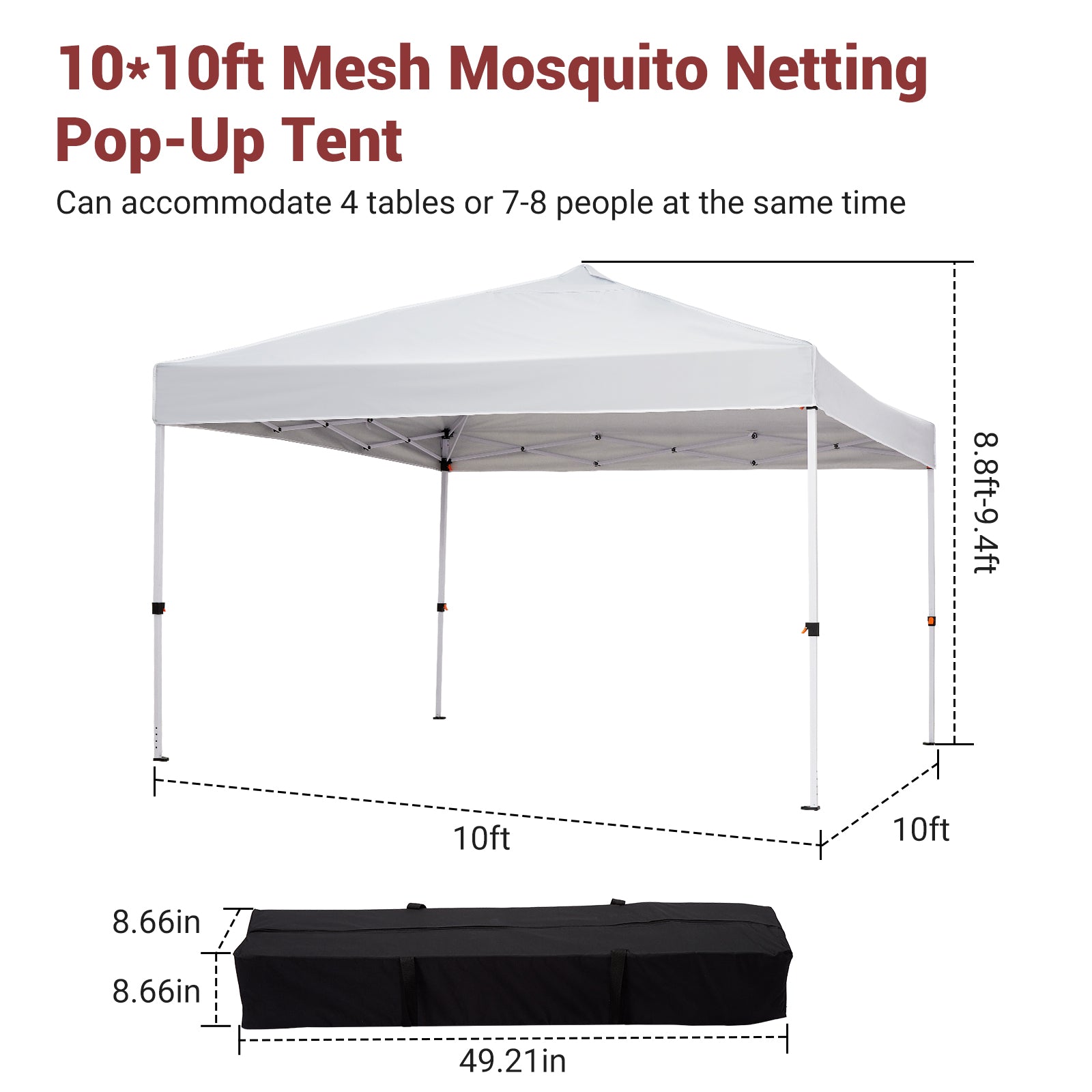 Garvee 10'x10' Instant Pop-Up Canopy Tent - Waterproof Beach Sun Shelter with Sidewalls & Wheeled Carry Bag (White)