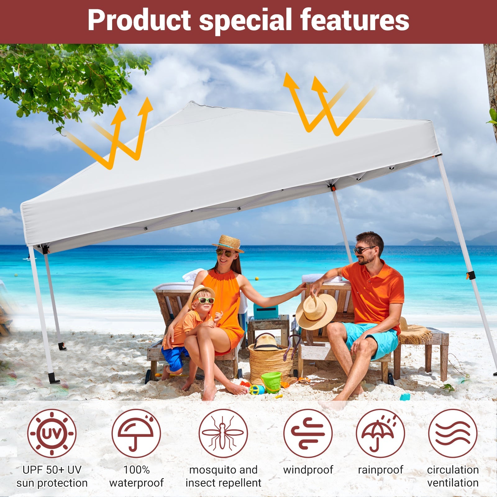 Garvee 10'x10' Instant Pop-Up Canopy Tent - Waterproof Beach Sun Shelter with Sidewalls & Wheeled Carry Bag (White)