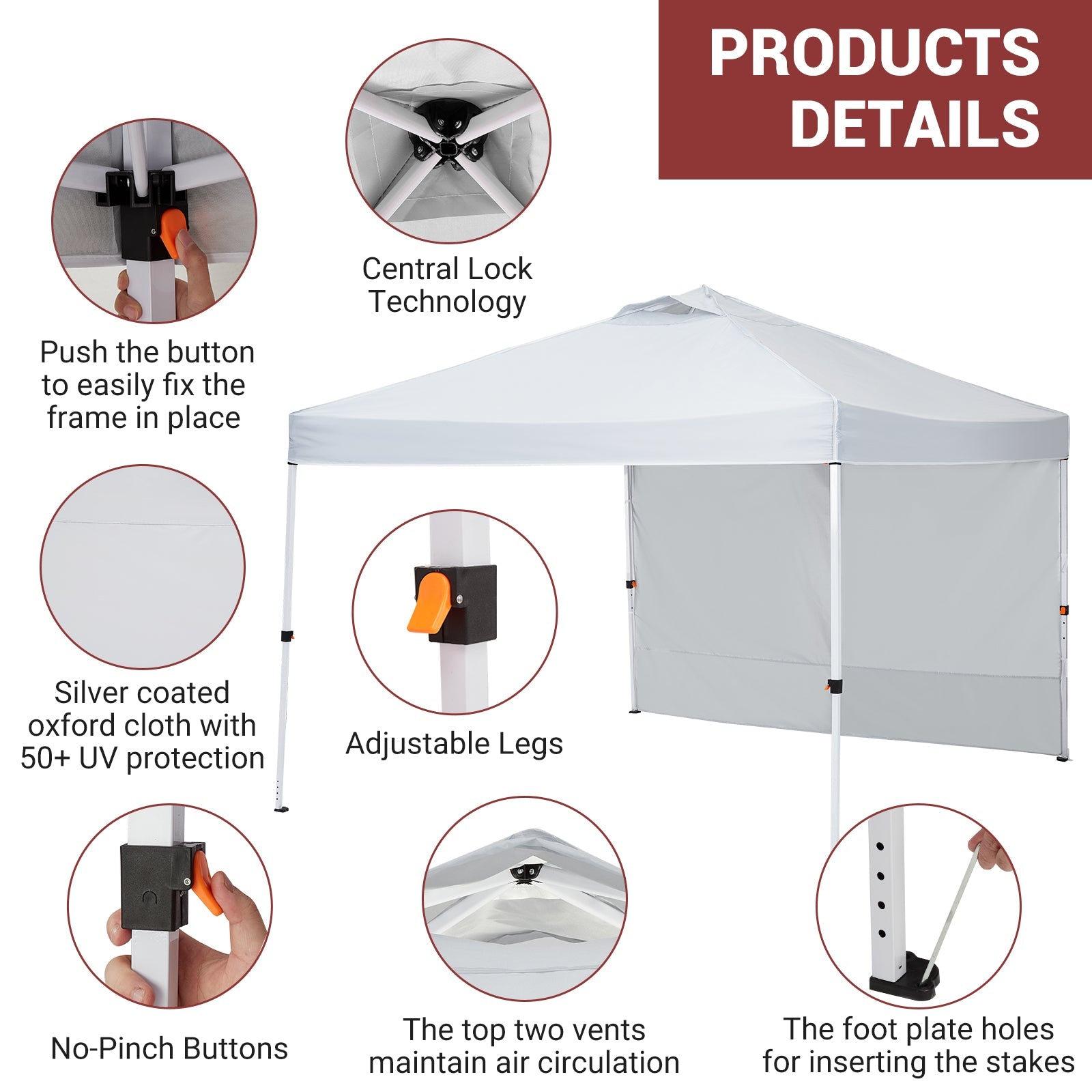 Garvee 10x10 FT Pop Up Canopy Tent with Side Walls – Instant Setup, Waterproof Sun Shelter for Beach, Parties & Outdoor (White)