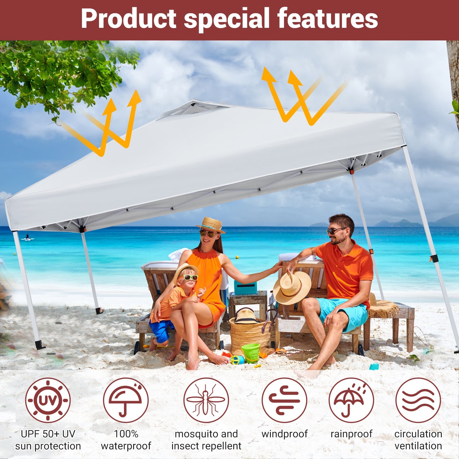 Garvee 10x10 FT Pop Up Canopy Tent with Side Walls – Instant Setup, Waterproof Sun Shelter for Beach, Parties & Outdoor (White)