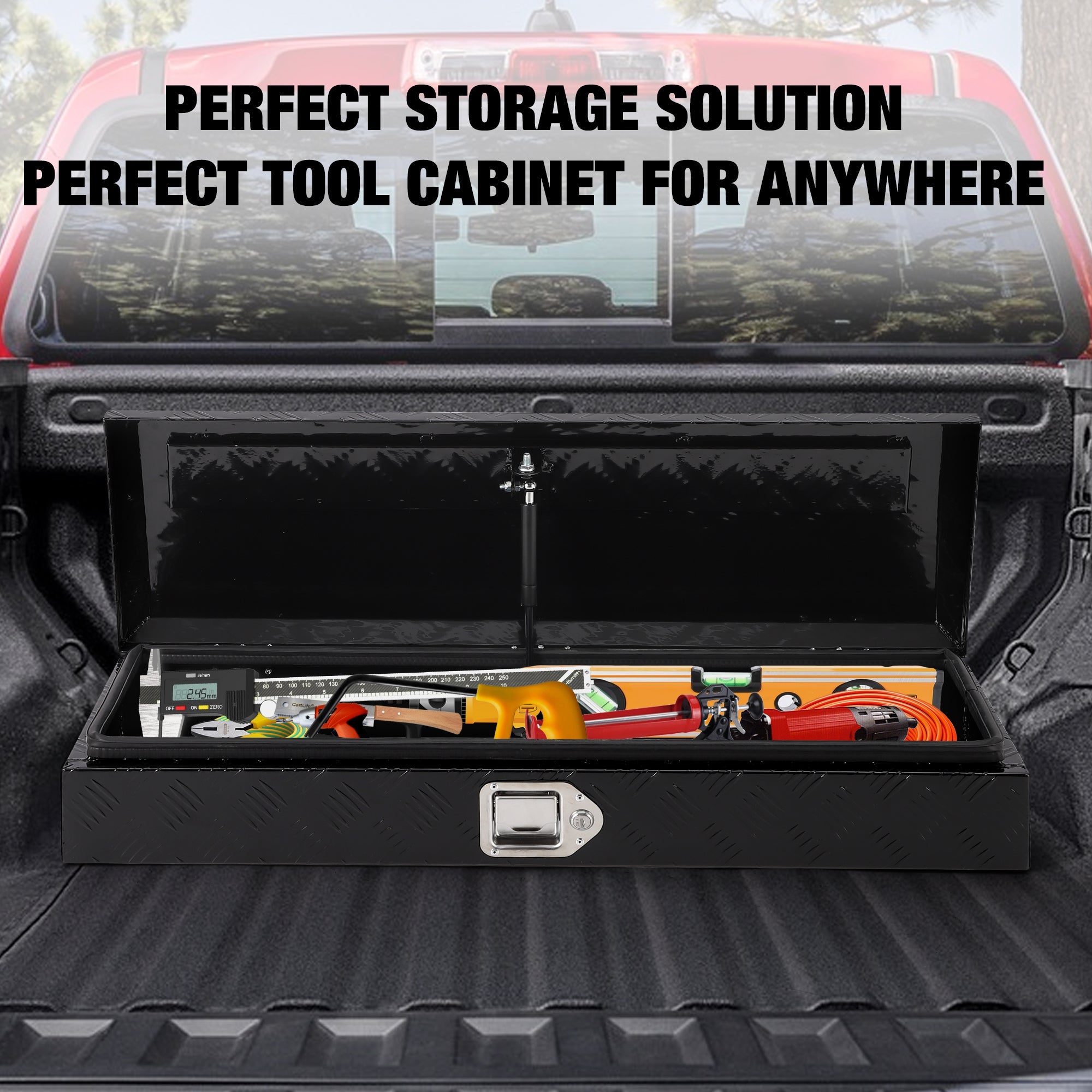 Garvee Heavy Duty Aluminum Truck Bed Tool Box 34.5x12.75x6.4 Inch, Lockable Trailer Toolbox, Durable Black