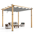 Garvee 10′ X 10′ Wood-Grain Aluminum Pergola with Retractable Canopy UV50+ Sun Protection for Backyard Patio Porch Grape Trellis,Grey