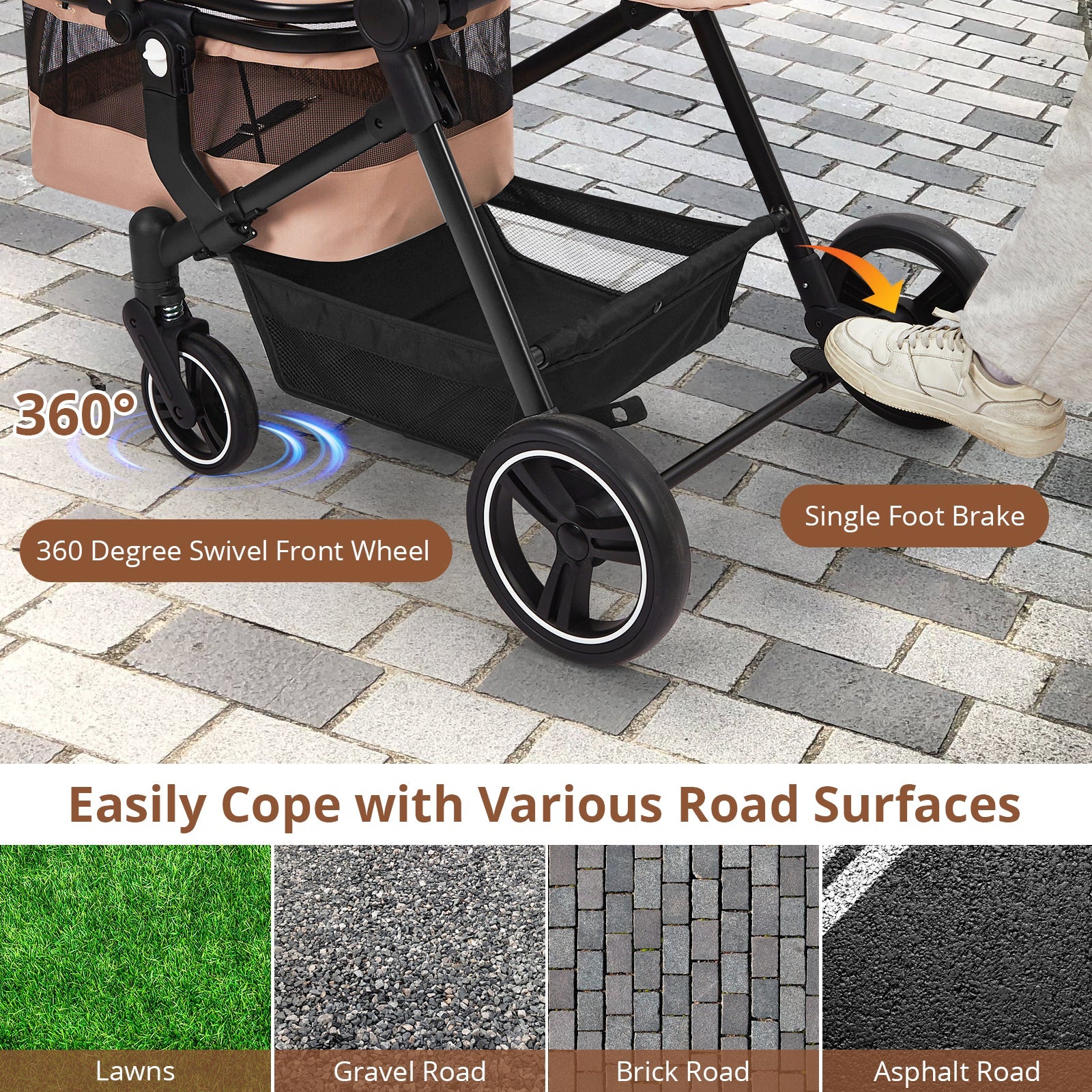 Garvee Double Pet Stroller with 2 Detachable Carriers, 4 Wheels Dog Stroller for 2 Dogs or Cats, Puppy Stroller with Storage Basket, 360-Degree Front Wheels and Cup Holder