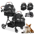 Garvee Double Pet Stroller with 2 Detachable Carriers, 4 Wheels Dog Stroller for 2 Dogs or Cats, Puppy Stroller with Storage Basket, 360-Degree Front Wheels and Cup Holder