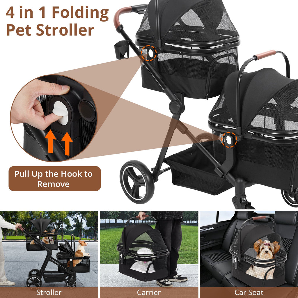 Garvee Double Pet Stroller with 2 Detachable Carriers, 4 Wheels Dog Stroller for 2 Dogs or Cats, Puppy Stroller with Storage Basket, 360-Degree Front Wheels and Cup Holder