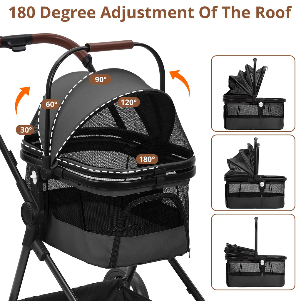 Garvee Double Pet Stroller with 2 Detachable Carriers, 4 Wheels Dog Stroller for 2 Dogs or Cats, Puppy Stroller with Storage Basket, 360-Degree Front Wheels and Cup Holder