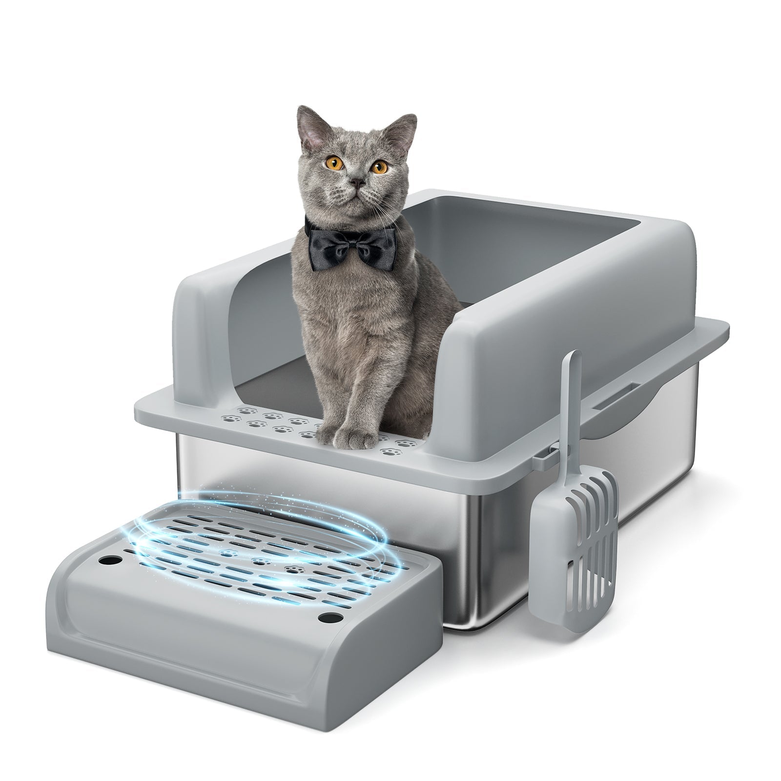 Garvee Extra Large Stainless Steel Cat Litter Box, XL Enclosed Litter Box with Lid for Big Cats, High Sided Metal Litter Box, Anti Leakage, Easy Clean and Odorless, Includes Scoop and Footboard