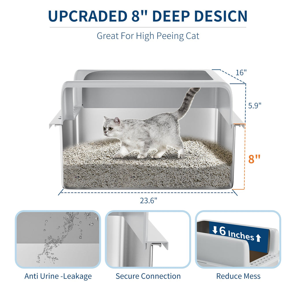 Garvee Extra Large Stainless Steel Cat Litter Box, XL Enclosed Litter Box with Lid for Big Cats, High Sided Metal Litter Box, Anti Leakage, Easy Clean and Odorless, Includes Scoop and Footboard