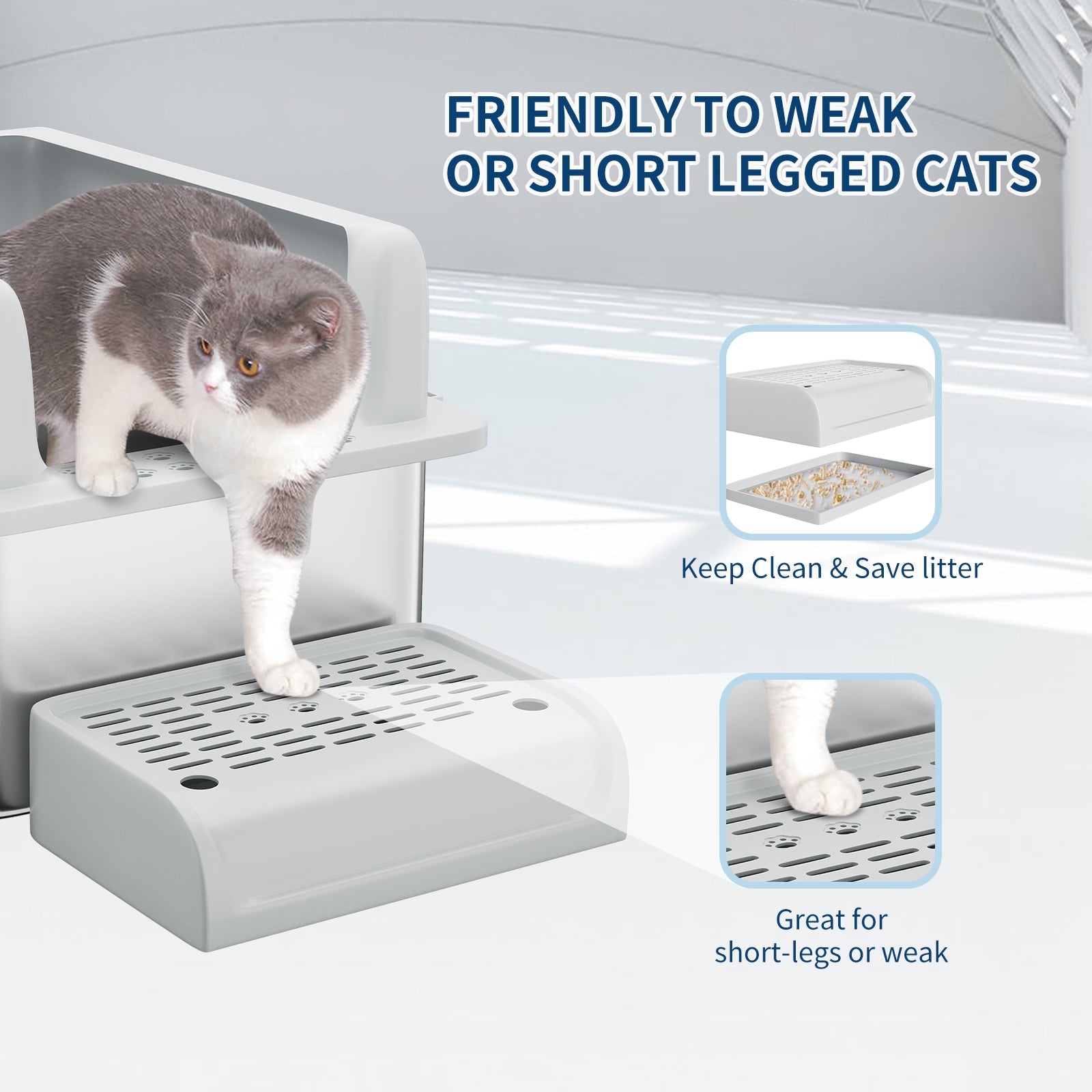 Garvee Extra Large Stainless Steel Cat Litter Box, XL Enclosed Litter Box with Lid for Big Cats, High Sided Metal Litter Box, Anti Leakage, Easy Clean and Odorless, Includes Scoop and Footboard