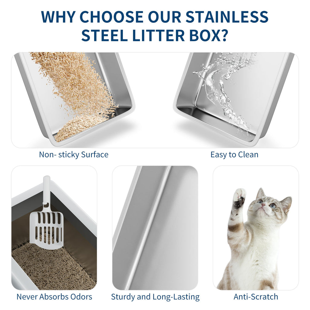 Garvee Extra Large Stainless Steel Cat Litter Box, XL Enclosed Litter Box with Lid for Big Cats, High Sided Metal Litter Box, Anti Leakage, Easy Clean and Odorless, Includes Scoop and Footboard