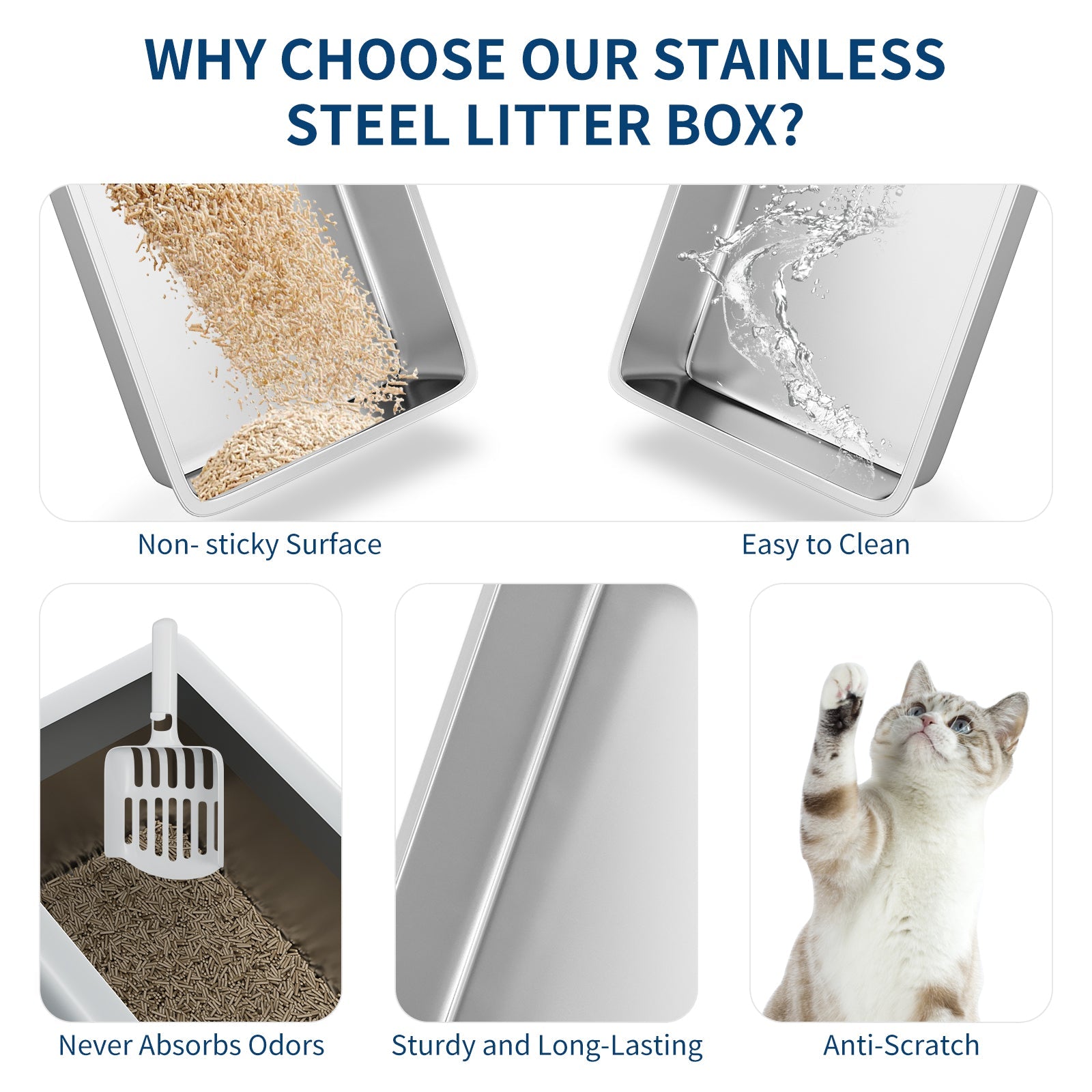 Garvee Extra Large Stainless Steel Cat Litter Box, XL Enclosed Litter Box with Lid for Big Cats, High Sided Metal Litter Box, Anti Leakage, Easy Clean and Odorless, Includes Scoop and Footboard