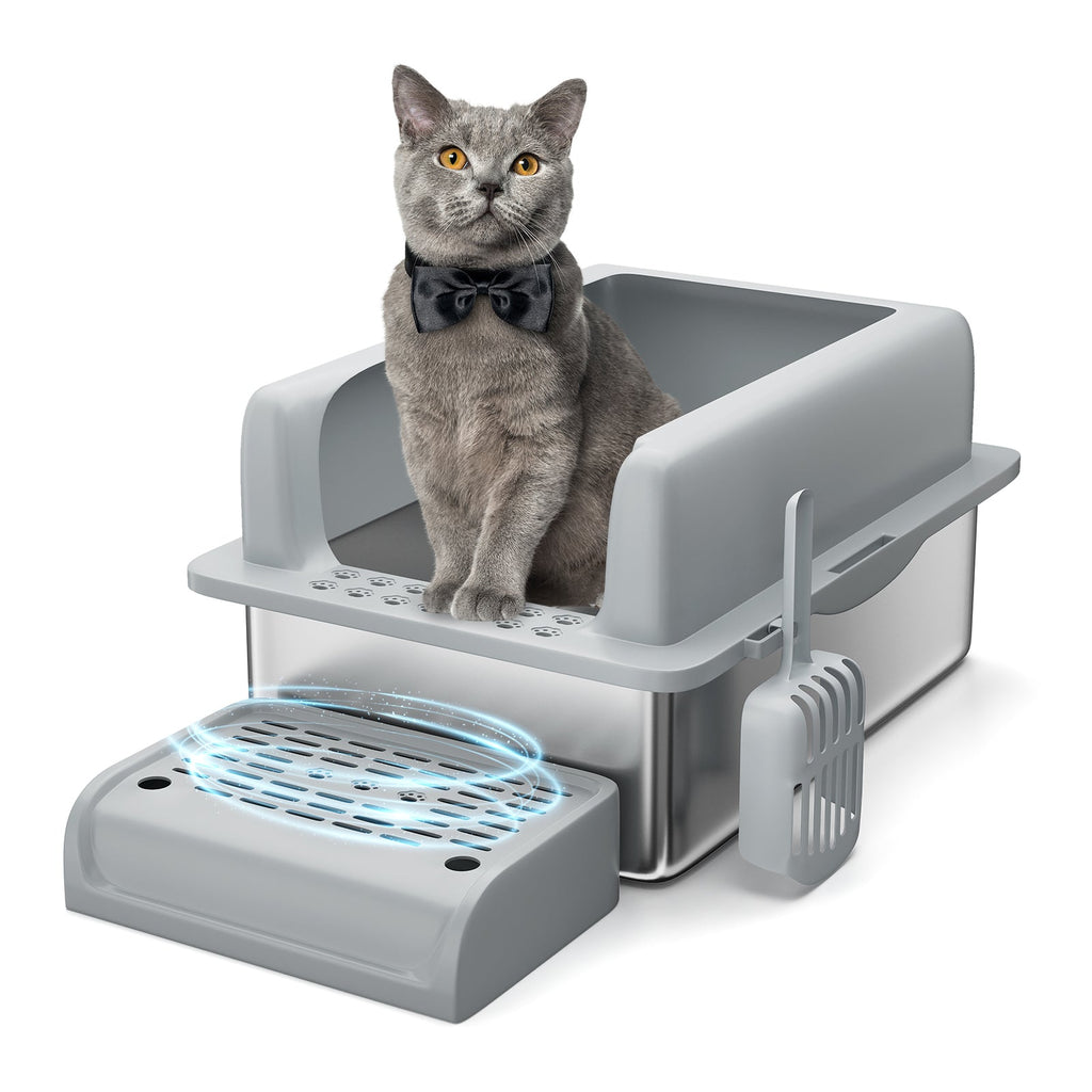 Garvee Extra Large Stainless Steel Cat Litter Box, XL Enclosed Litter Box with Lid for Big Cats, High Sided Metal Litter Box, Anti Leakage, Easy Clean and Odorless, Includes Scoop and Footboard