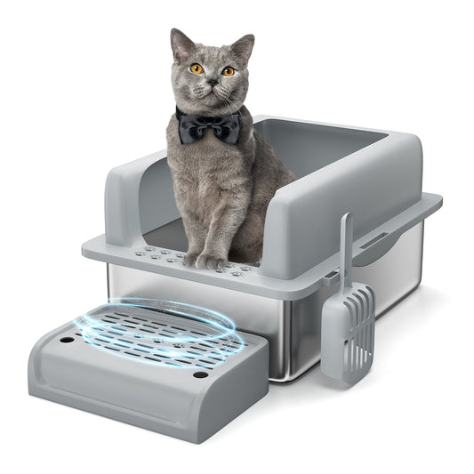 Garvee Extra Large Stainless Steel Cat Litter Box, XL Enclosed Litter Box with Lid for Big Cats, High Sided Metal Litter Box, Anti Leakage, Easy Clean and Odorless, Includes Scoop and Footboard