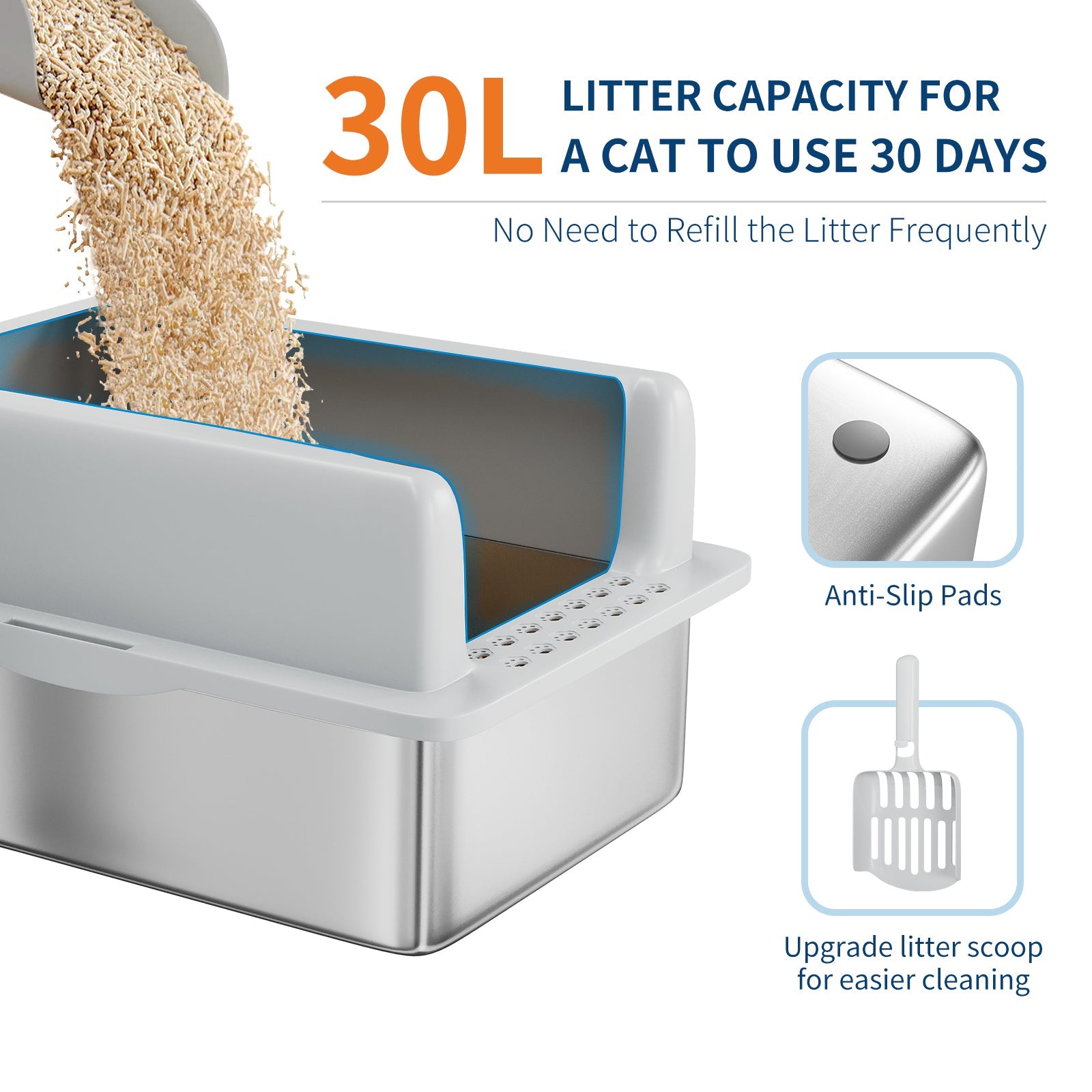 Garvee Extra Large Stainless Steel Cat Litter Box, XL Enclosed Litter Box with Lid for Big Cats, High Sided Metal Litter Box, Anti Leakage, Easy Clean and Odorless, Includes Scoop and Footboard