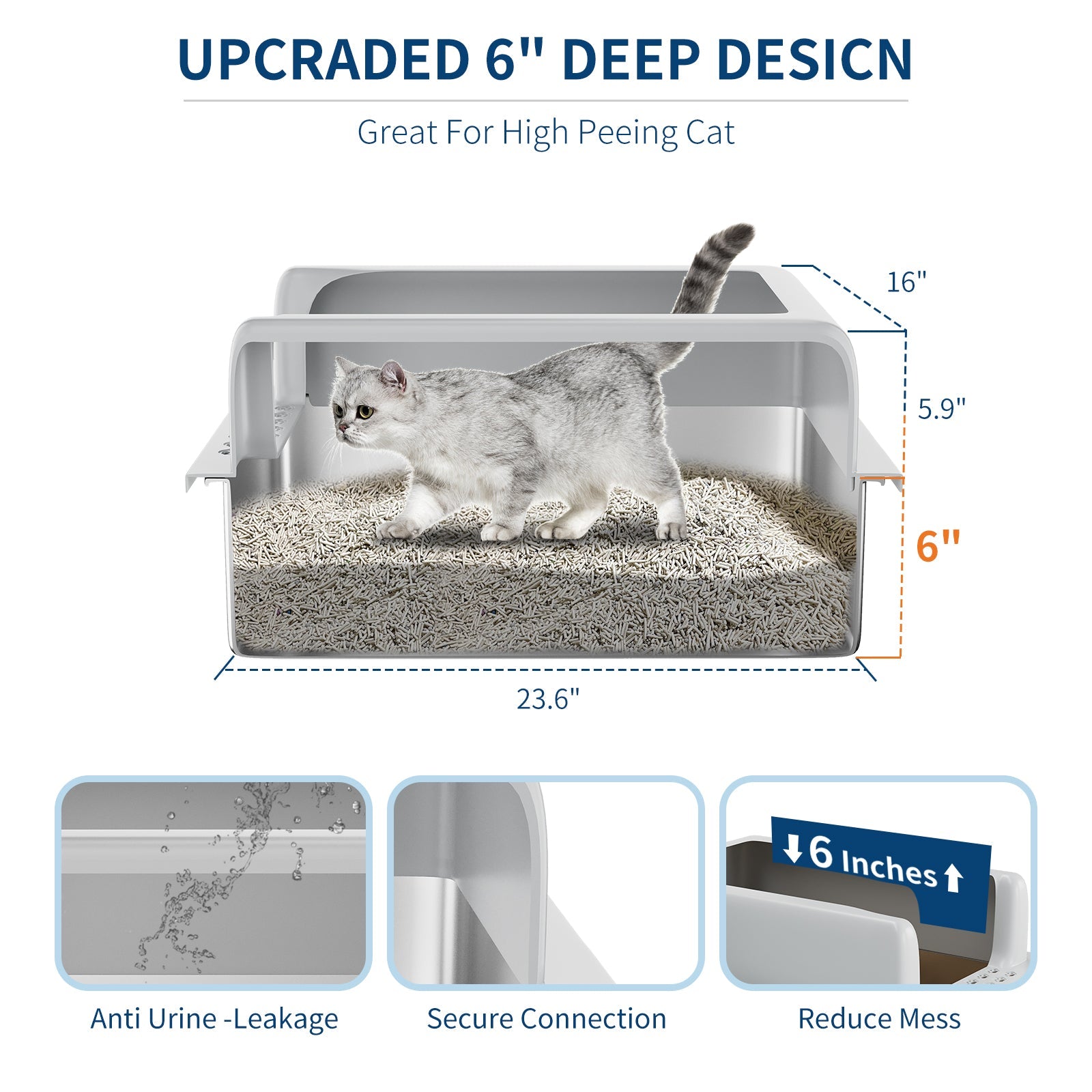 Garvee Extra Large Stainless Steel Cat Litter Box, XL Enclosed Litter Box with Lid for Big Cats, High Sided Metal Litter Box, Anti Leakage, Easy Clean and Odorless, Includes Scoop and Footboard