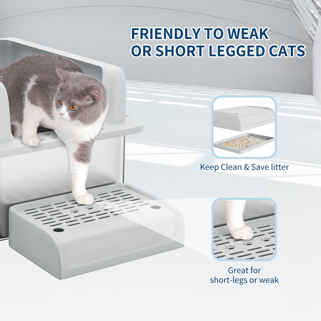 Garvee Extra Large Stainless Steel Cat Litter Box, XL Enclosed Litter Box with Lid for Big Cats, High Sided Metal Litter Box, Anti Leakage, Easy Clean and Odorless, Includes Scoop and Footboard