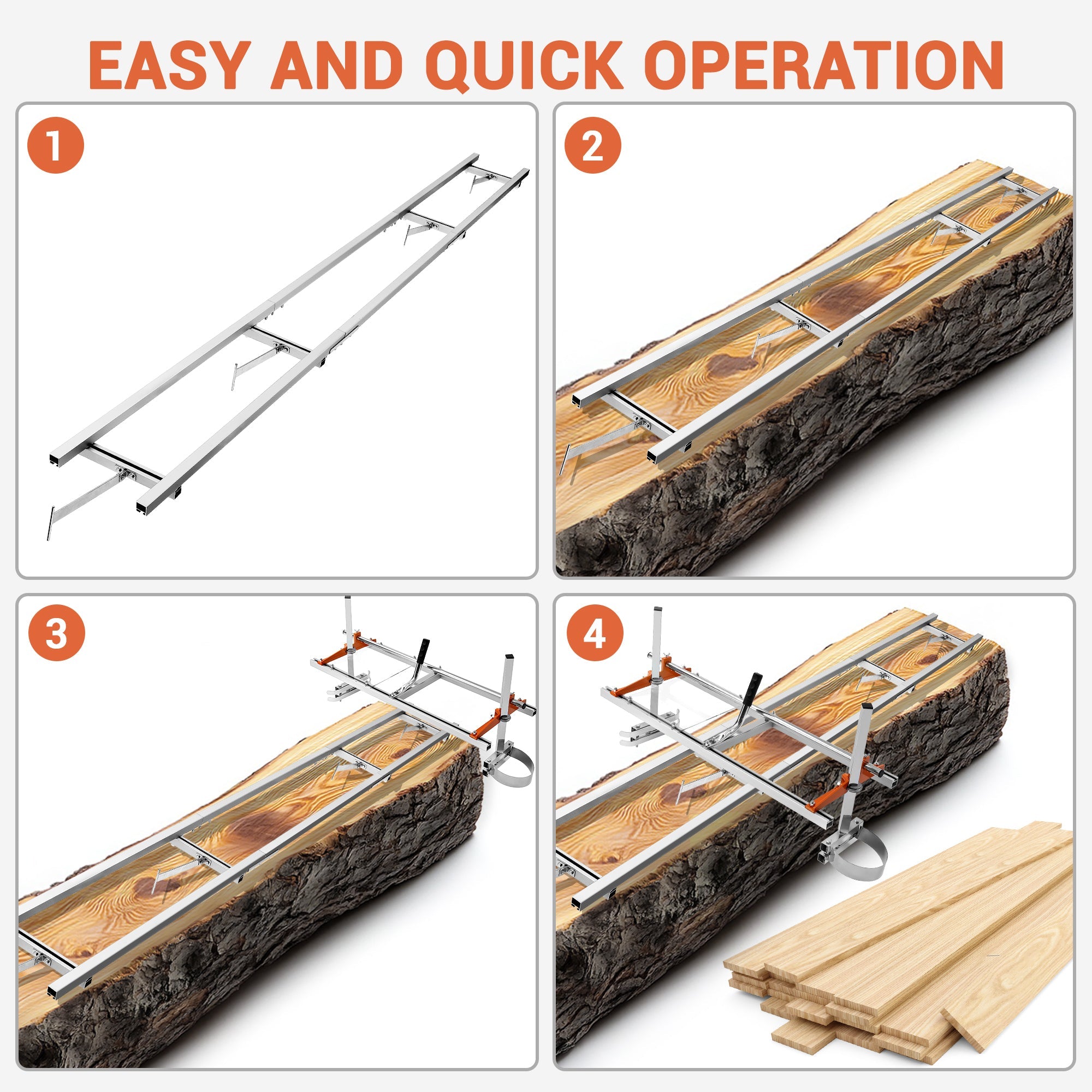 Garvee Rail Mill Guide System with 4 Tree Felling Wedges, 12 Ft Aluminum Adjustable Saw Milling Rails System Work with Chainsaw Mill for Builders and Woodworkers