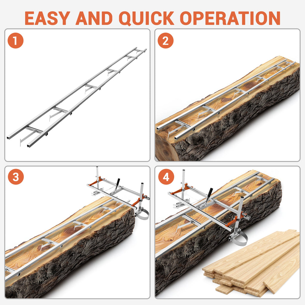 Garvee Rail Mill Guide System with 2 Tree Felling Wedges, 15 Ft Aluminum Adjustable Saw Milling Rails System Work with Chainsaw Mill for Builders and Woodworkers