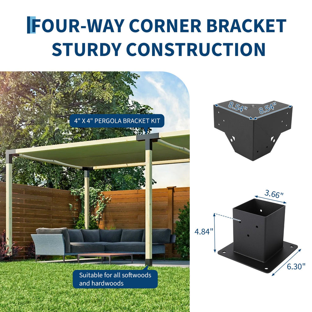 Garvee Pergola Kit, Heavy-Duty Carbon Steel Gazebo Kit with 4 3-Way Corner Brackets, 4 Post Bases for 4"x 4" Lumber, Perfect for Outdoor Patio Gazebos Log Cabins Pergola Hardware, Black