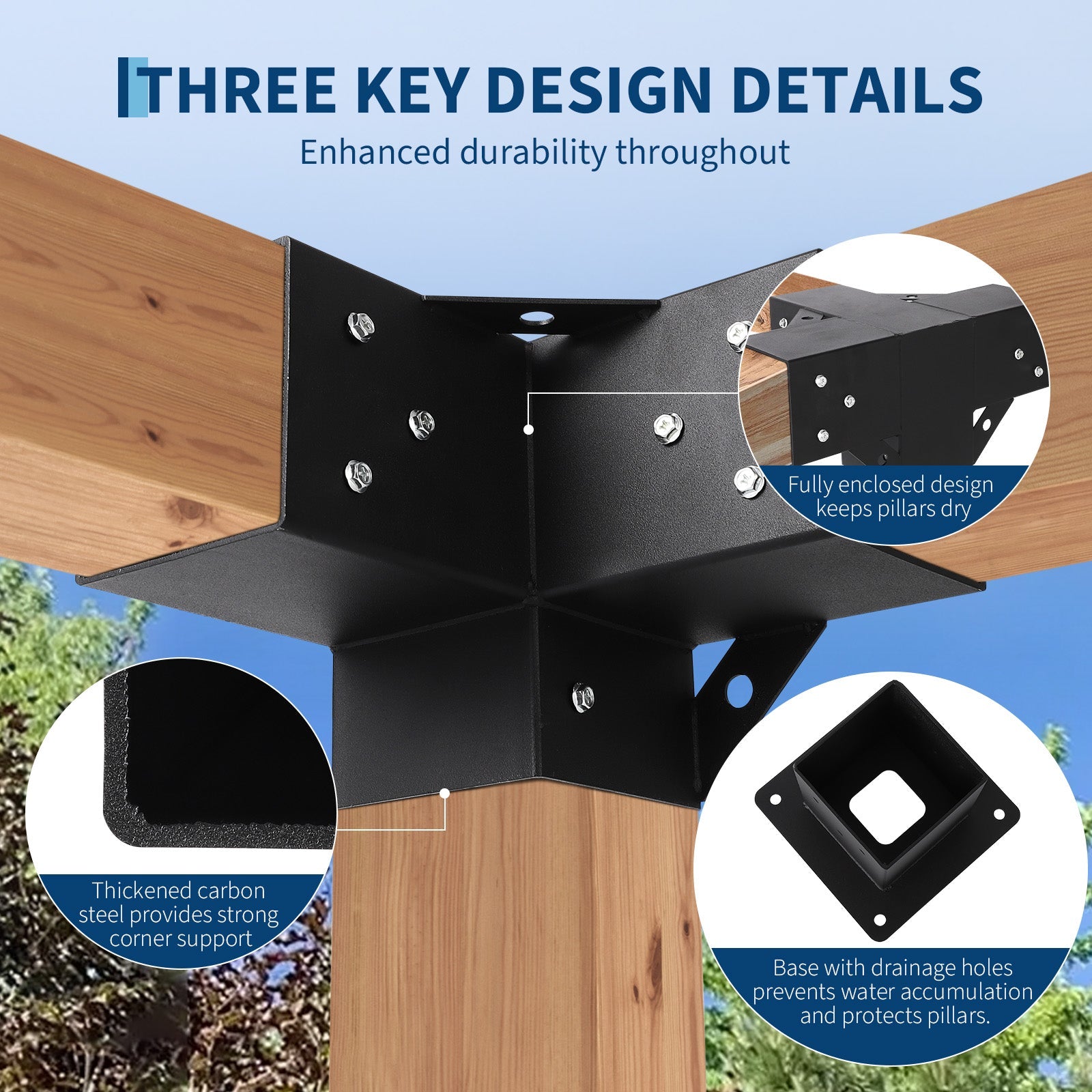 Garvee Pergola Kit, Heavy-Duty Carbon Steel Gazebo Kit with 4 3-Way Corner Brackets, 4 Post Bases for 4"x 4" Lumber, Perfect for Outdoor Patio Gazebos Log Cabins Pergola Hardware, Black