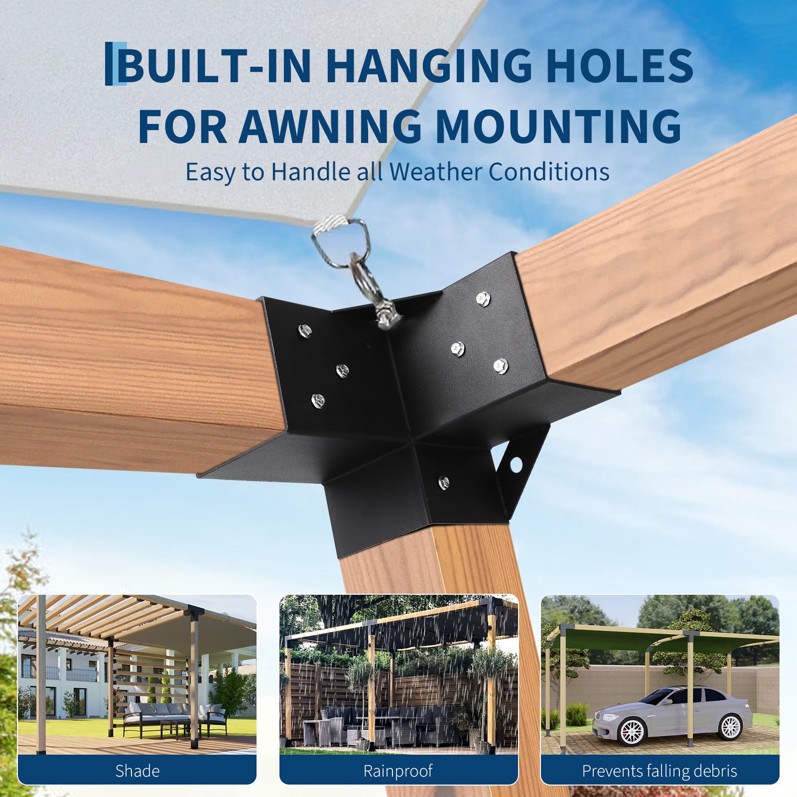Garvee Pergola Kit, Heavy-Duty Carbon Steel Gazebo Kit with 4 3-Way Corner Brackets, 4 Post Bases for 4"x 4" Lumber, Perfect for Outdoor Patio Gazebos Log Cabins Pergola Hardware, Black