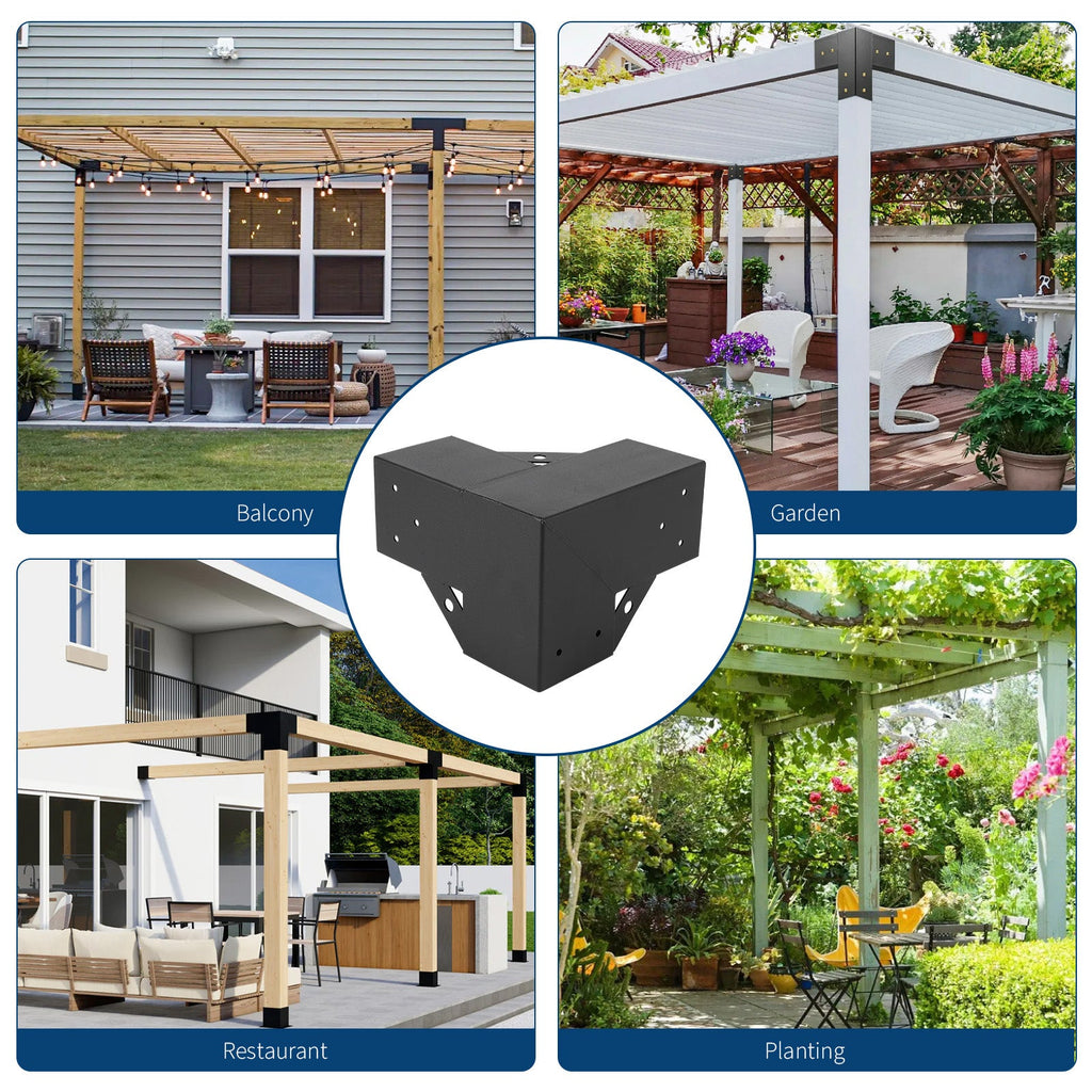 Garvee Pergola Kit, Heavy-Duty Carbon Steel Gazebo Kit with 4 3-Way Corner Brackets, 4 Post Bases for 4"x 4" Lumber, Perfect for Outdoor Patio Gazebos Log Cabins Pergola Hardware, Black