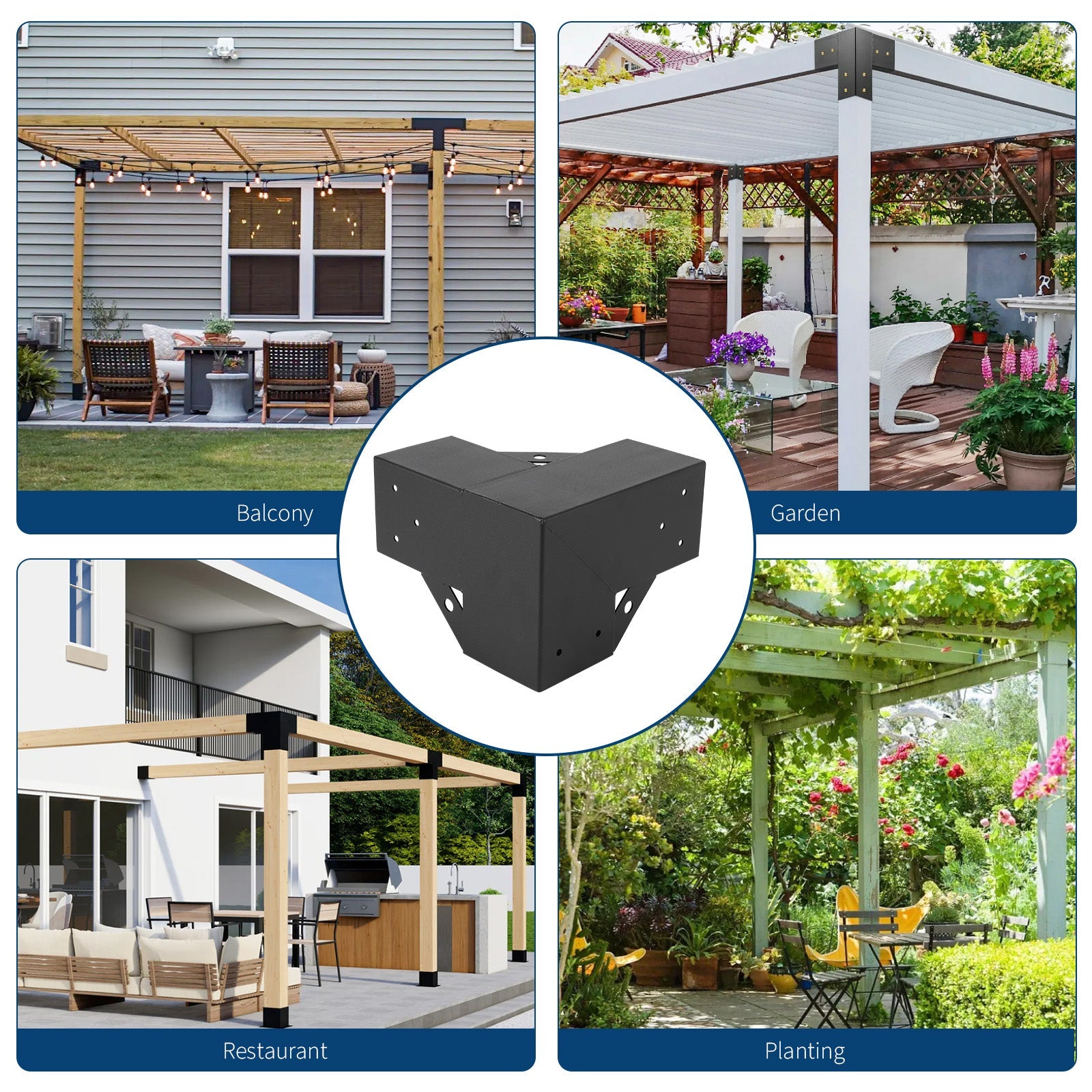 Garvee Pergola Kit, Heavy-Duty Carbon Steel Gazebo Kit with 4 3-Way Corner Brackets, 4 Post Bases for 4"x 4" Lumber, Perfect for Outdoor Patio Gazebos Log Cabins Pergola Hardware, Black