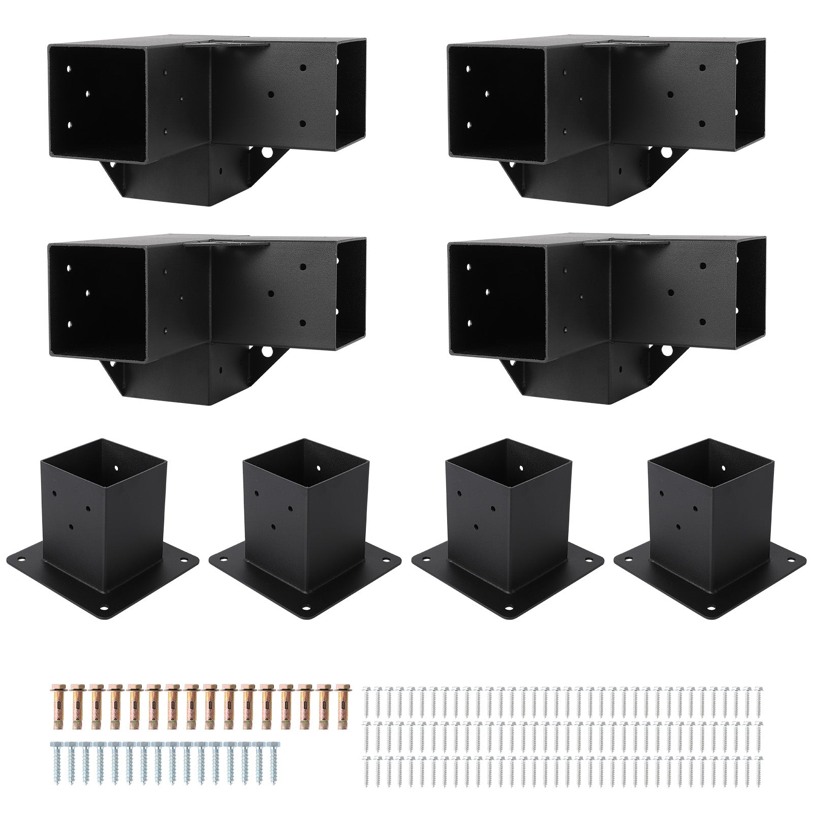 Garvee Pergola Kit, Heavy-Duty Carbon Steel Gazebo Kit with 4 3-Way Corner Brackets, 4 Post Bases for 4"x 4" Lumber, Perfect for Outdoor Patio Gazebos Log Cabins Pergola Hardware, Black