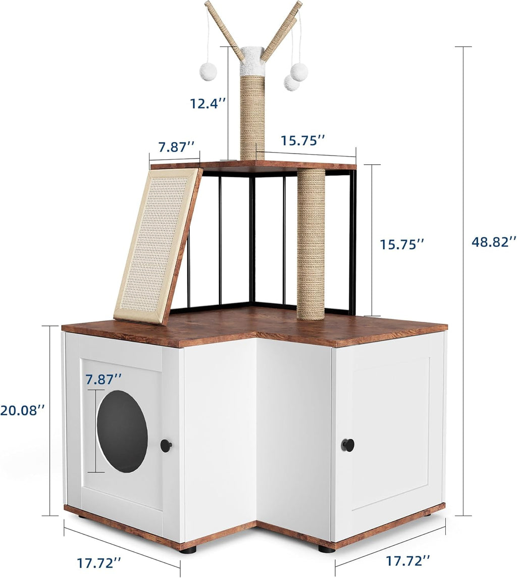 Garvee 48.8" 2-In-1 Hidden Litter Box & Cat Tree – Multi-Level Enclosure w/ Scratching Posts, Toys – Space-Saving Modern Furniture for Large Cats