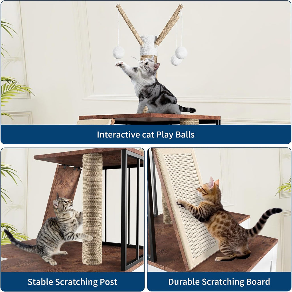 Garvee 48.8" 2-In-1 Hidden Litter Box & Cat Tree – Multi-Level Enclosure w/ Scratching Posts, Toys – Space-Saving Modern Furniture for Large Cats