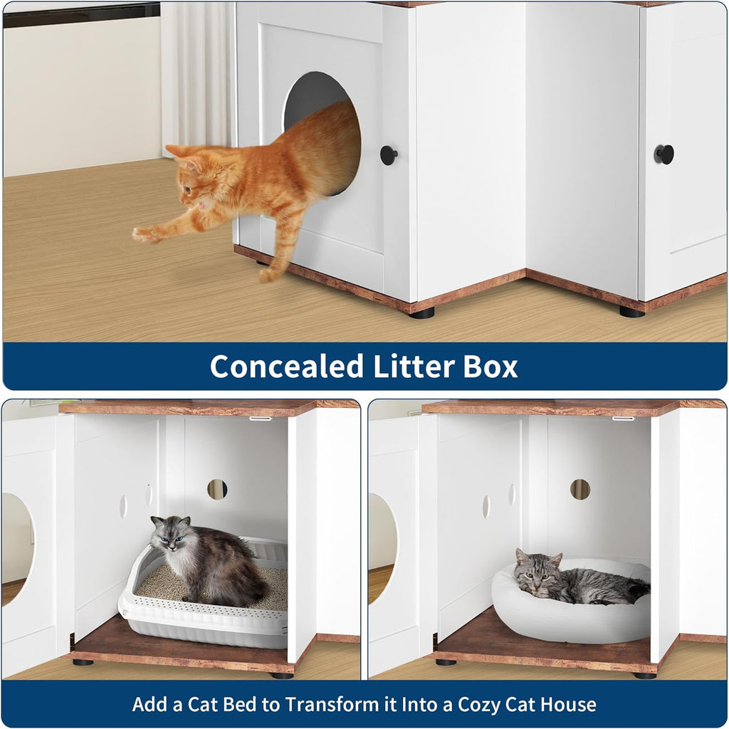 Garvee 48.8" 2-In-1 Hidden Litter Box & Cat Tree – Multi-Level Enclosure w/ Scratching Posts, Toys – Space-Saving Modern Furniture for Large Cats