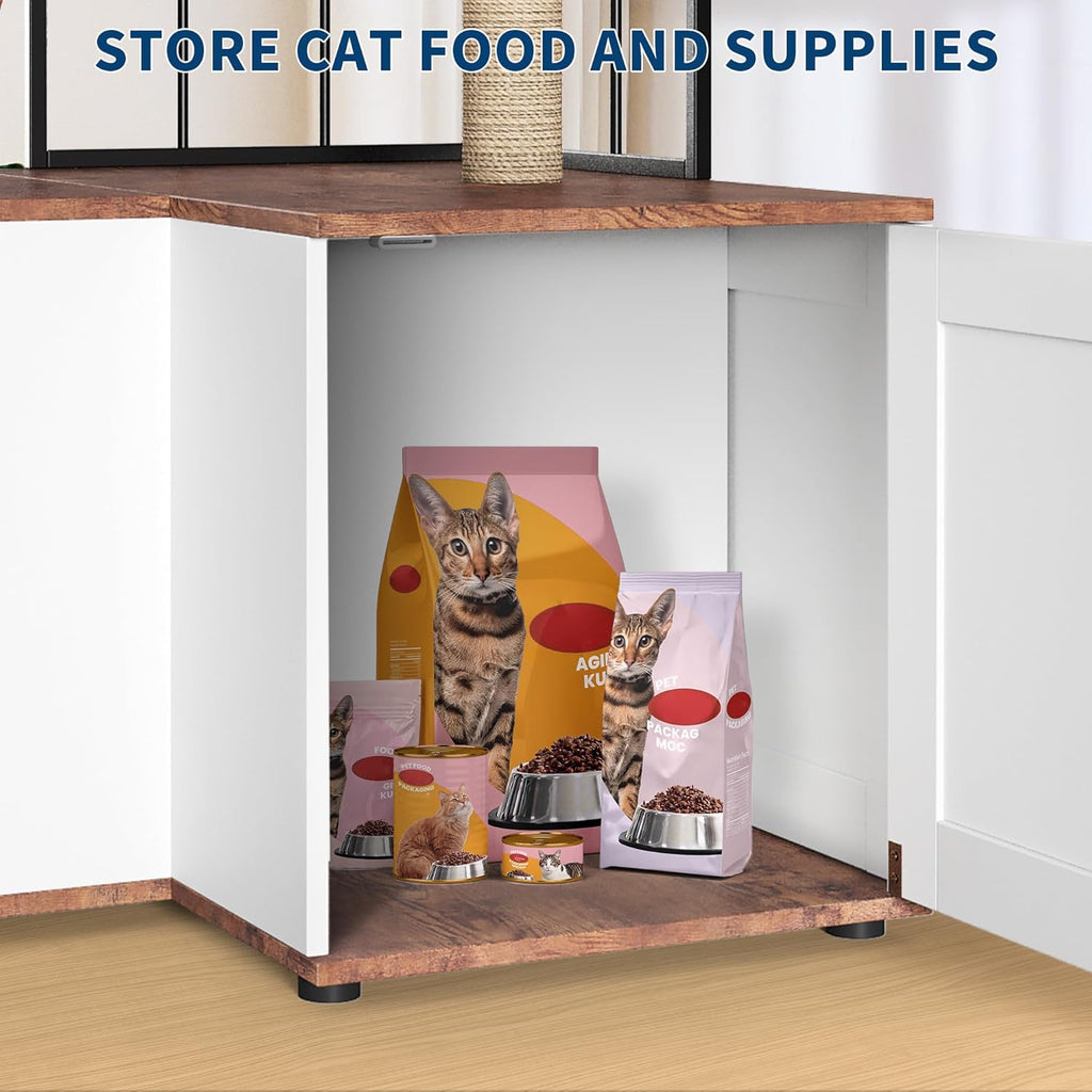 Garvee 48.8" 2-In-1 Hidden Litter Box & Cat Tree – Multi-Level Enclosure w/ Scratching Posts, Toys – Space-Saving Modern Furniture for Large Cats